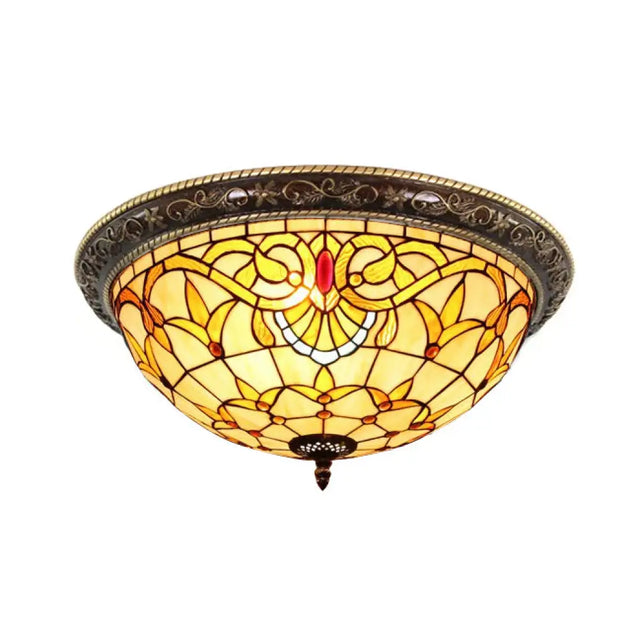 Victorian Stained Glass Half Globe Ceiling Light For Bedroom - Beige 16’/19.5’ 4 Lights Flush
