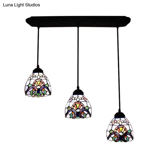 Victorian Stained Glass Hanging Pendant With Domed Design - White 3 Lights Ideal For Dining Room