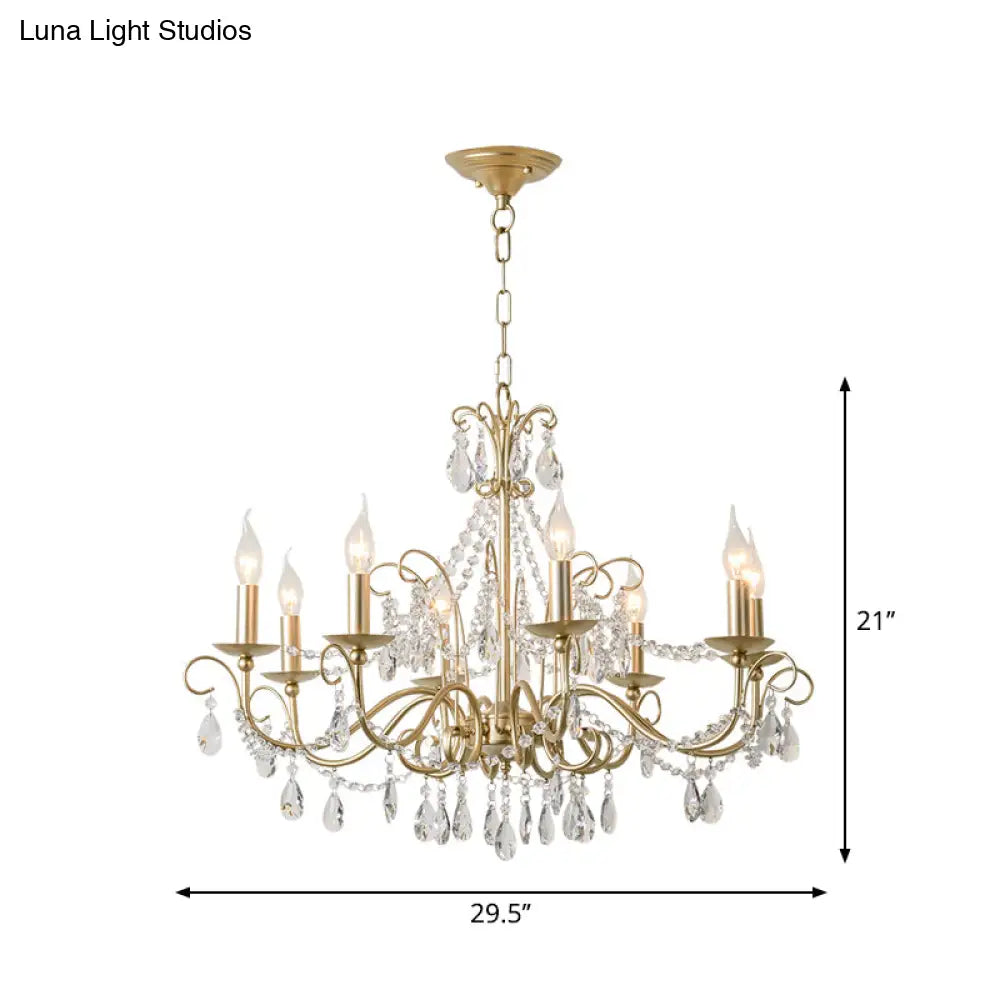 Victorian Style Crystal Accented Metal Chandelier With Gold Finish