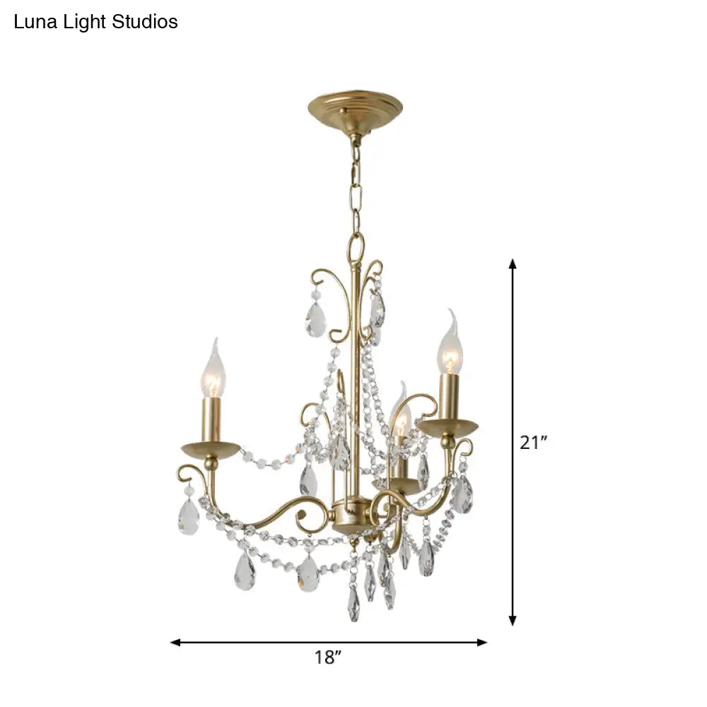 Victorian Style Crystal Accented Metal Chandelier With Gold Finish