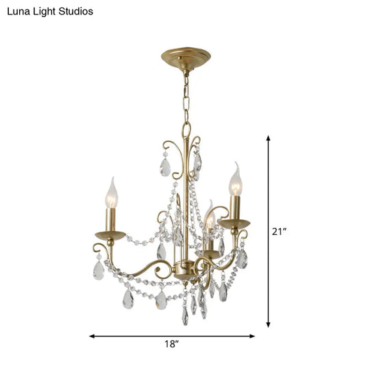 Victorian Style Crystal Accented Metal Chandelier With Gold Finish