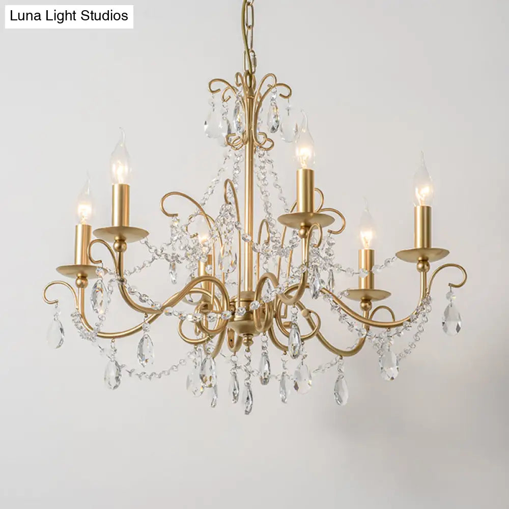 Victorian Style Crystal Accented Metal Chandelier With Gold Finish