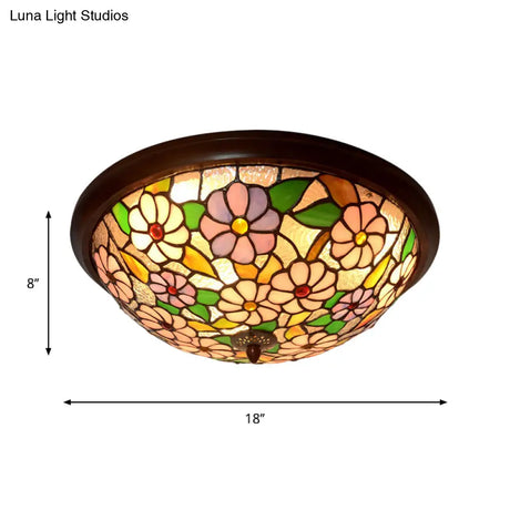 Victorian Style Led Stained Glass Ceiling Light In Coffee - Flush - Mount Fixture