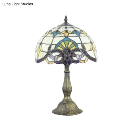Victorian Tiffany Dome Shade Desk Light - Stained Glass Reading Lamp In Gold/Brown For Bedroom