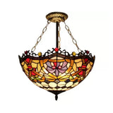 Victorian Tiffany Style Ceiling Fixture - 12’/16’ Wide Bowl Design Light Red / 16’
