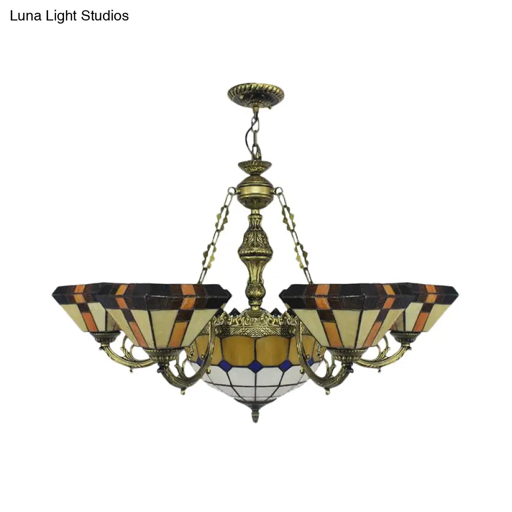 Villa Shuttlecock Chandelier: Vintage Tiffany Yellow Hanging Light