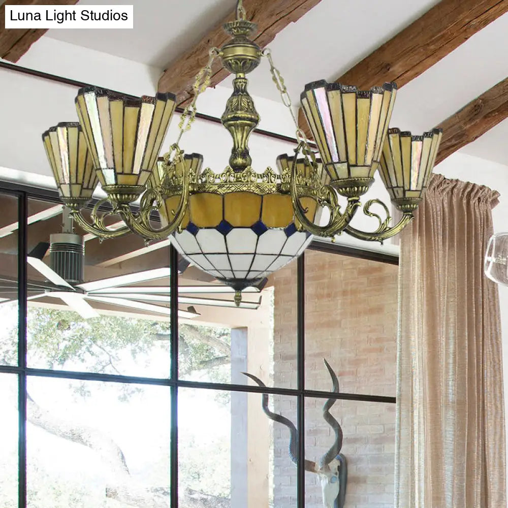 Villa Shuttlecock Chandelier: Vintage Tiffany Yellow Hanging Light