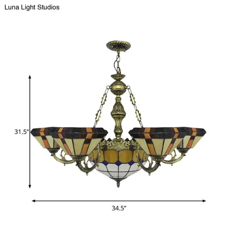 Villa Shuttlecock Chandelier: Vintage Tiffany Yellow Hanging Light