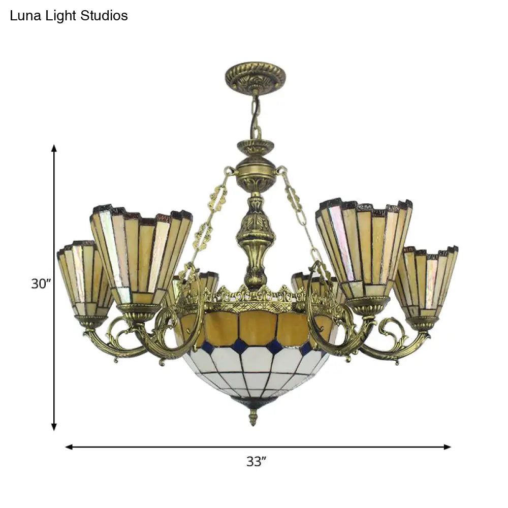Villa Shuttlecock Chandelier: Vintage Tiffany Yellow Hanging Light