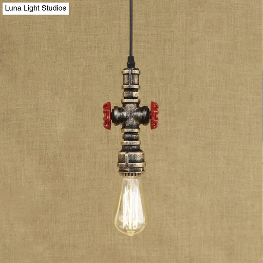 Vintage 1-Head Metal Pendant Light With Exposed Bulb - Antique Black/Silver Finish For Restaurant