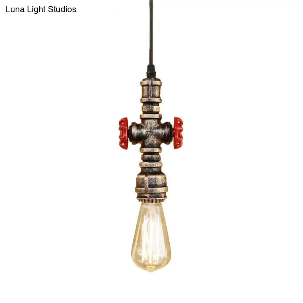 Antique Style Metal Pendant Lighting For Restaurants: Exposed Bulb Hanging Lamp With Pipe And Valve