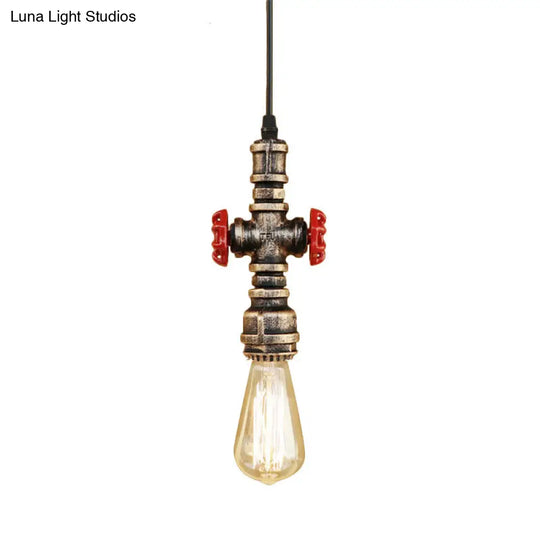 Antique Style Metal Pendant Lighting For Restaurants: Exposed Bulb Hanging Lamp With Pipe And Valve