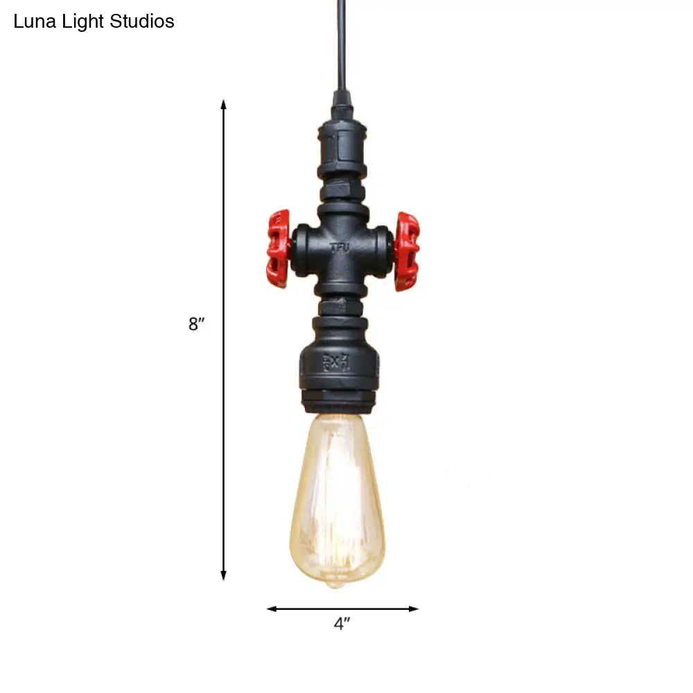 Vintage 1-Head Metal Pendant Light With Exposed Bulb - Antique Black/Silver Finish For Restaurant