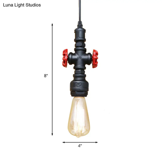 Vintage 1-Head Metal Pendant Light With Exposed Bulb - Antique Black/Silver Finish For Restaurant