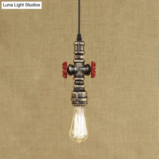 Antique Style Metal Pendant Lighting For Restaurants: Exposed Bulb Hanging Lamp With Pipe And Valve