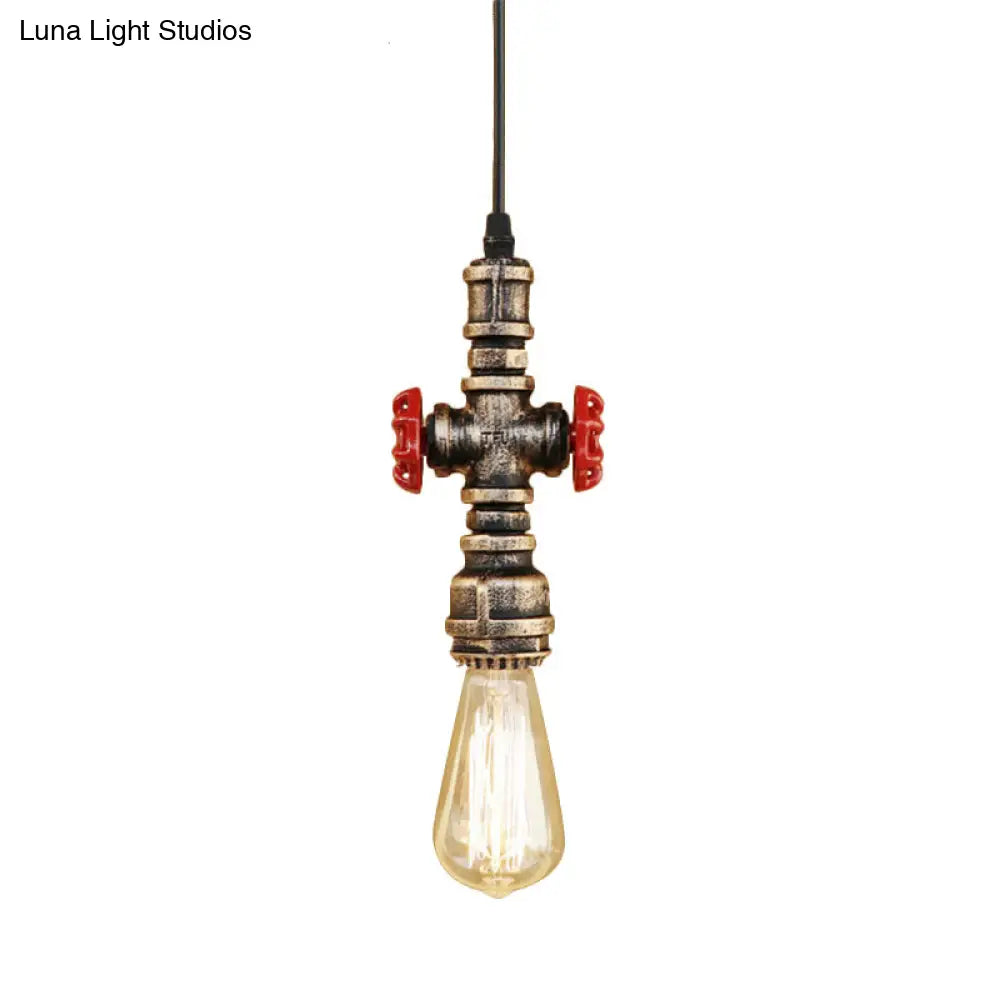 Vintage 1-Head Metal Pendant Light With Exposed Bulb - Antique Black/Silver Finish For Restaurant