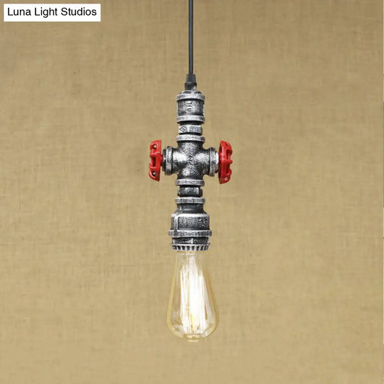 Antique Style Metal Pendant Lighting For Restaurants: Exposed Bulb Hanging Lamp With Pipe And Valve