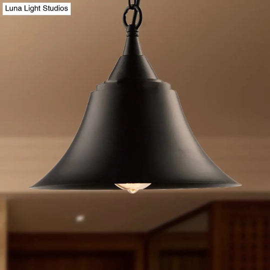 Vintage Black Metallic Pendant Light Fixture With Adjustable Chain - Ideal For Restaurants