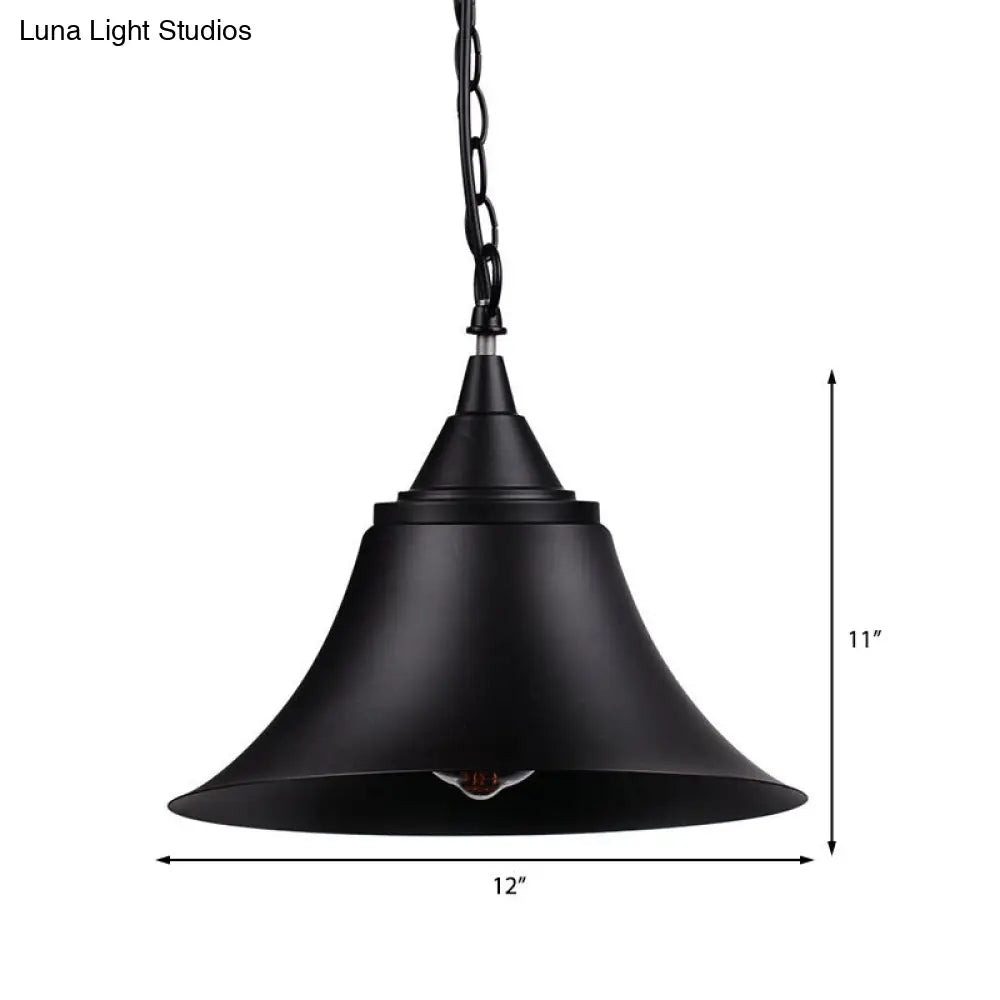 Vintage Black Metallic Pendant Light Fixture With Adjustable Chain - Ideal For Restaurants