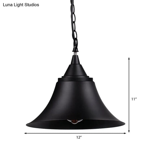 Vintage Black Metallic Pendant Light Fixture With Adjustable Chain - Ideal For Restaurants