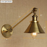 Vintage 1-Light Iron Wall Mounted Lamp In Brass For Bedroom