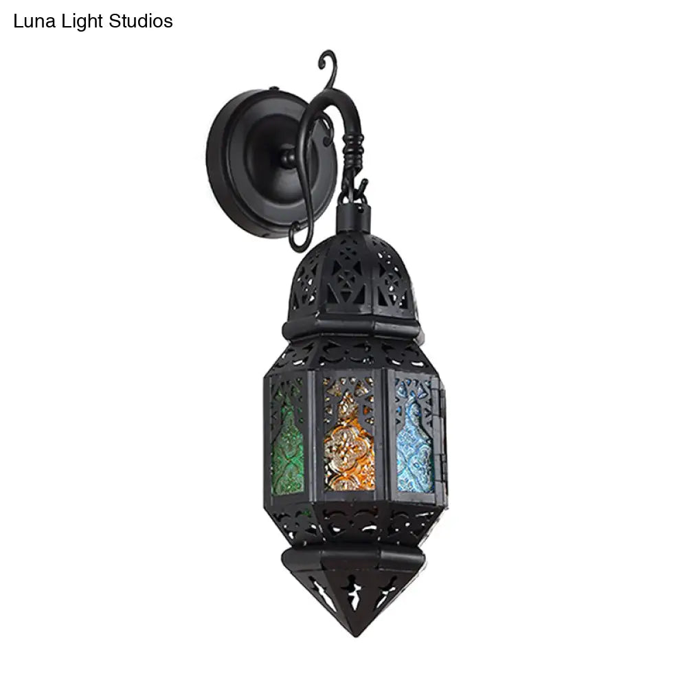 Vintage 1-Light Lantern Sconce - Black Coffee Shop Wall Lamp