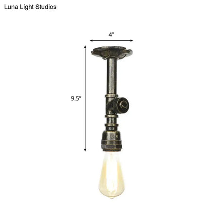Vintage 1-Light Pipe Ceiling Fixture In Metallic Semi Flush - Aged Silver/Brass/Bronze For Kitchen