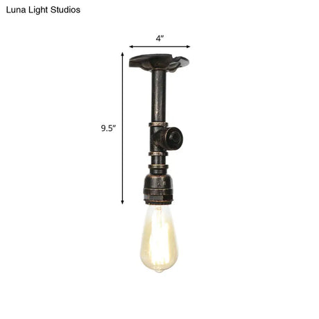 Vintage 1-Light Pipe Ceiling Fixture In Metallic Semi Flush - Aged Silver/Brass/Bronze For Kitchen
