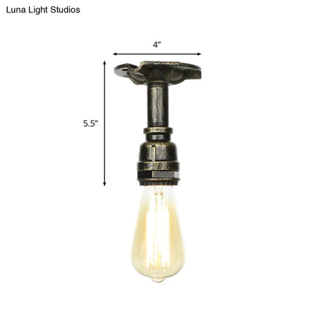Vintage 1-Light Pipe Ceiling Fixture In Metallic Semi Flush - Aged Silver/Brass/Bronze For Kitchen