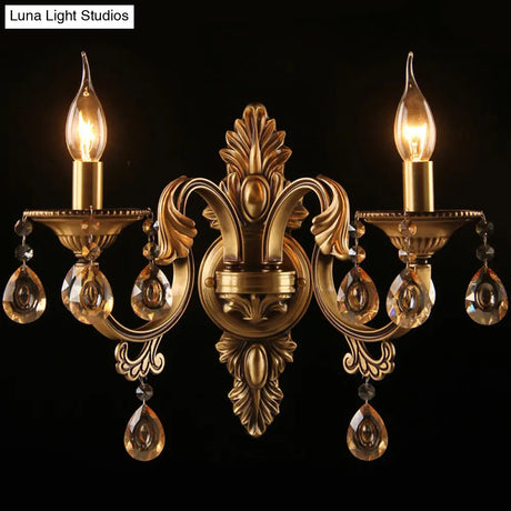 Vintage 2-Head Bronze Metal Candlestick Wall Mounted Sconce For Bedroom Lighting
