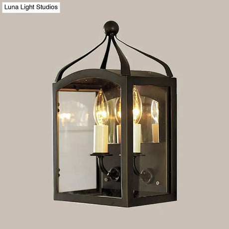 Vintage 2-Light Brass Candle Wall Sconce With Metal Cage Shade For Corridors