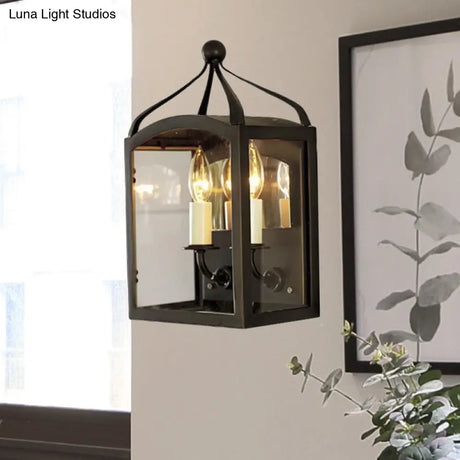 Vintage 2-Light Brass Candle Wall Sconce With Metal Cage Shade For Corridors