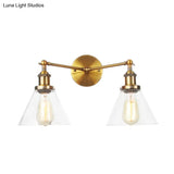 Vintage 2-Light Clear Glass Wall Sconce In Black/Brass/Bronze- Perfect For Living Rooms