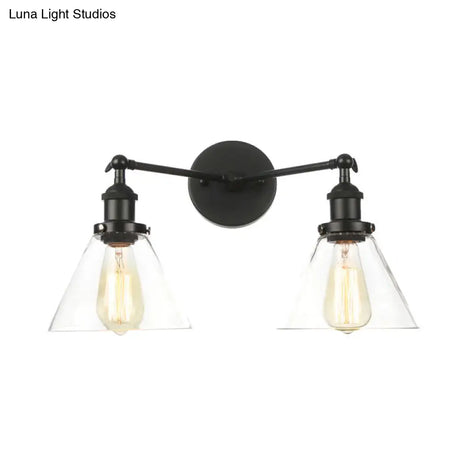Vintage 2-Light Clear Glass Wall Sconce In Black/Brass/Bronze- Perfect For Living Rooms