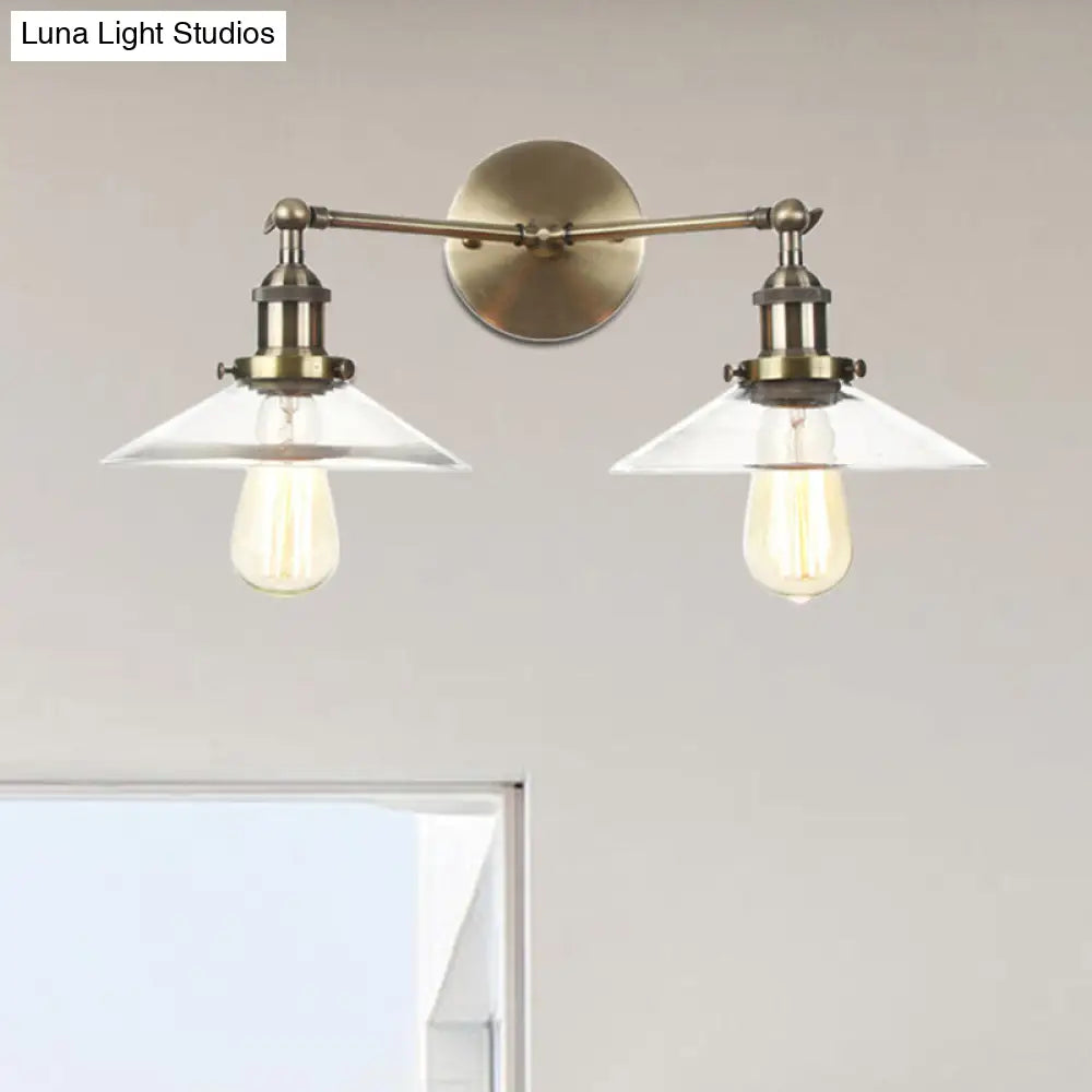Vintage 2-Light Wall Sconce With Clear Glass Shade For Living Room