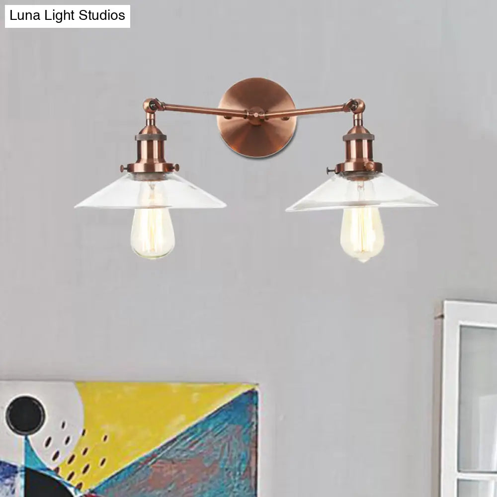Vintage 2-Light Wall Sconce With Clear Glass Shade For Living Room