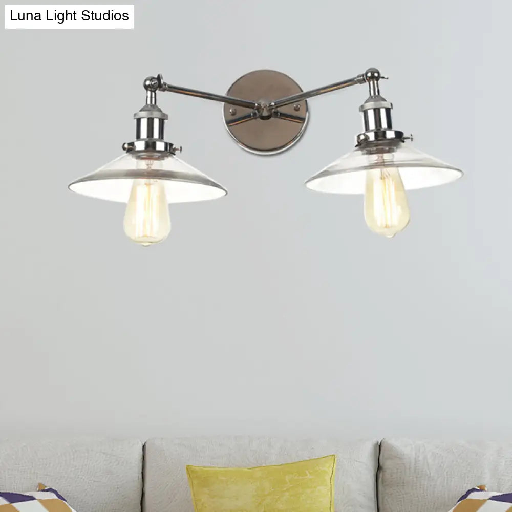 Vintage 2-Light Wall Sconce With Clear Glass Shade For Living Room