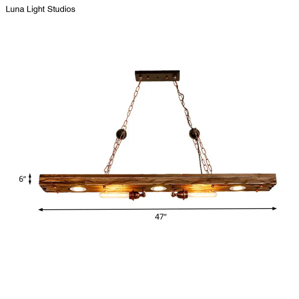 Vintage 2-Light Wood Pendant Light For Restaurant Ceilings: Rectangle Island Lighting