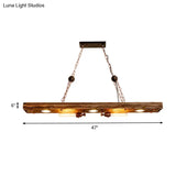 Vintage 2-Light Wood Pendant Light For Restaurant Ceilings: Rectangle Island Lighting
