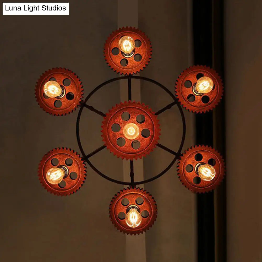 Vintage 3/7-Head Pendant Lighting | Antique Style Dark Rust Metal Chandelier For Restaurants