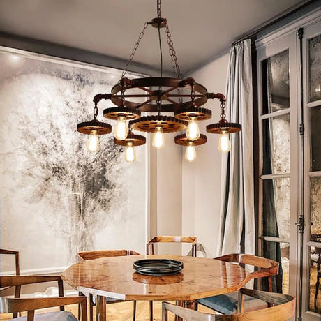 Vintage 3/7-Head Pendant Lighting | Antique Style Dark Rust Metal Chandelier For Restaurants 7 /