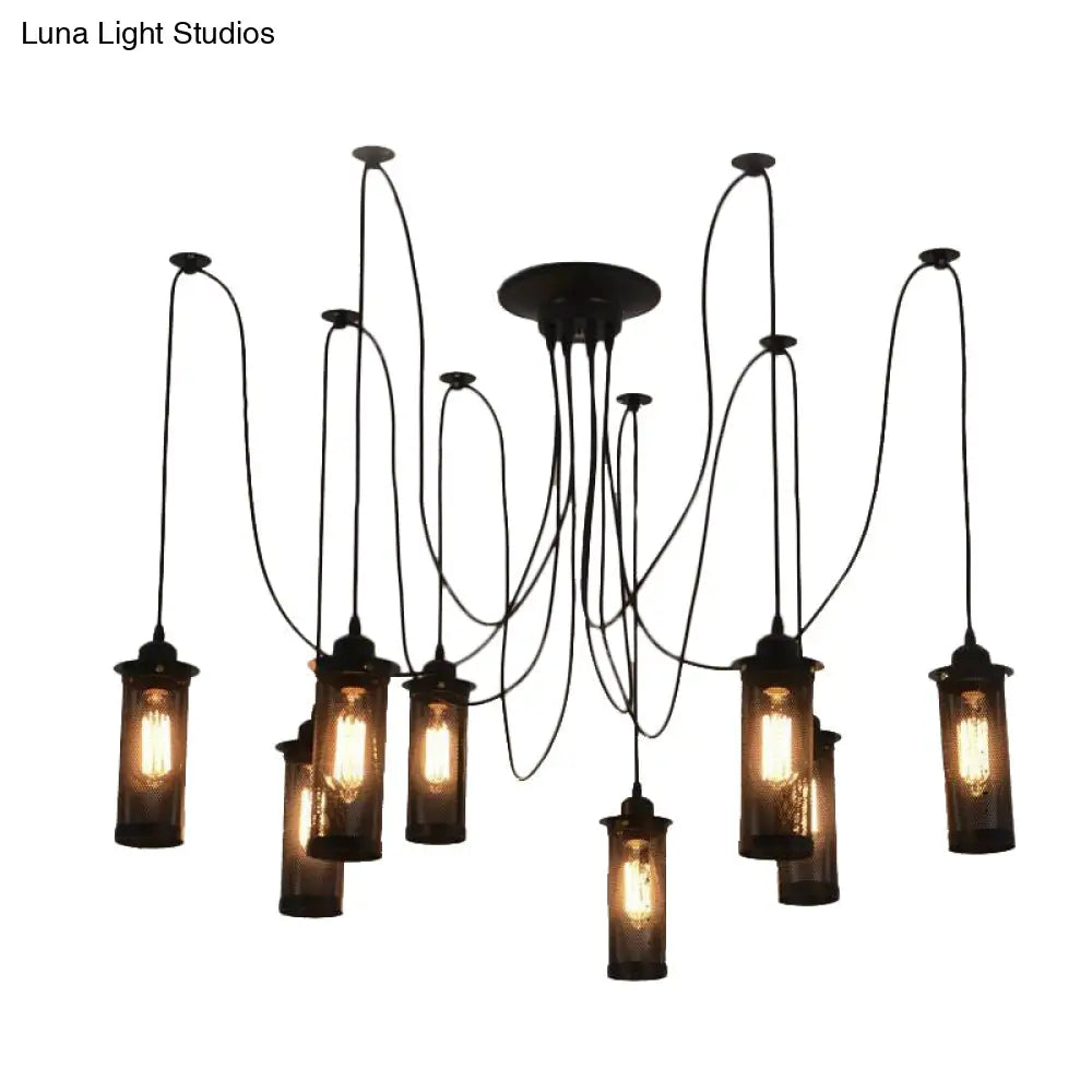 Vintage 3/8 Bulbs Pendant Light With Mesh Shade - Stylish Kitchen Ceiling Fixture In Black