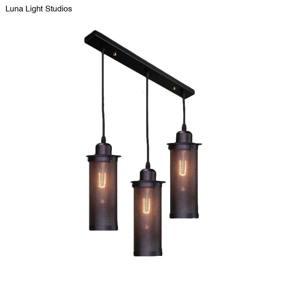 Vintage 3/8 Bulbs Pendant Light With Mesh Shade - Stylish Kitchen Ceiling Fixture In Black