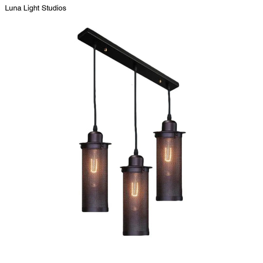 Vintage 3/8 Bulbs Pendant Light With Mesh Shade - Stylish Kitchen Ceiling Fixture In Black