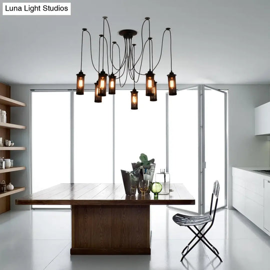 Vintage 3/8 Bulbs Pendant Light With Mesh Shade - Stylish Kitchen Ceiling Fixture In Black 8 /