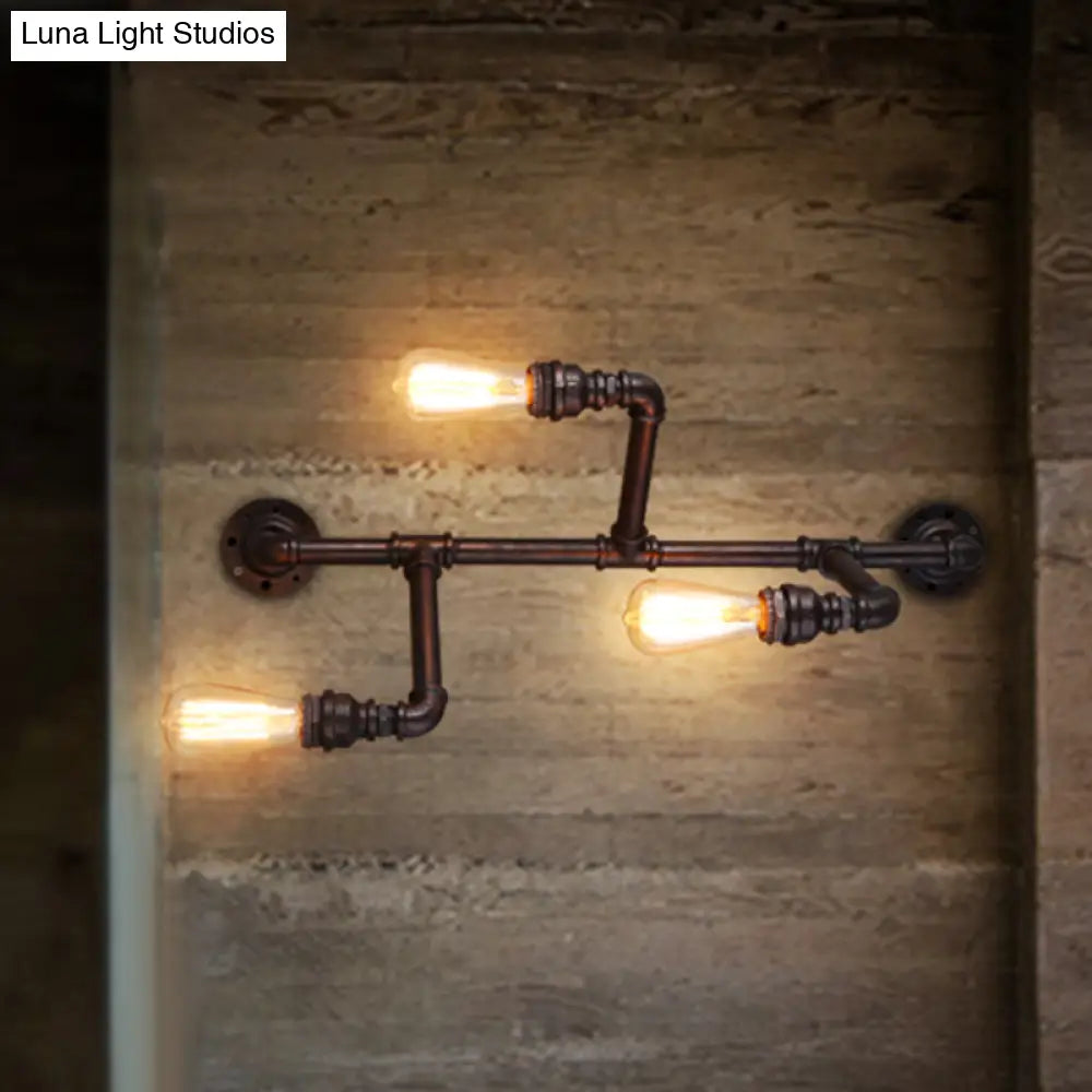 Vintage 3-Head Iron Wall Mount Light In Black For Corridor