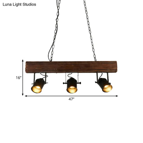 Vintage 3-Headed Metal Island Pendant Light With Black Barrel Shade: Restaurant Lighting On Linear