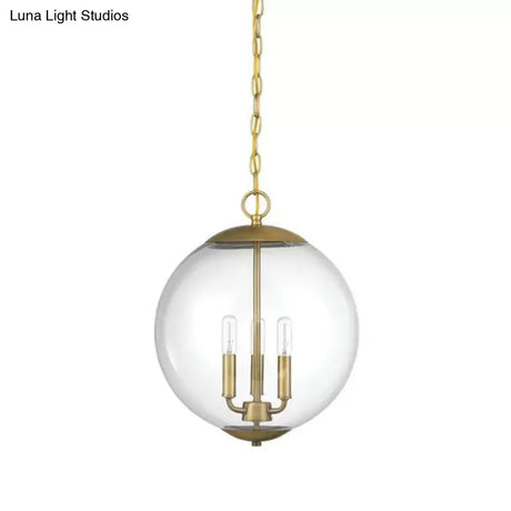 Vintage 3-Light Pendant With Clear Glass Globe Shade - Black/Chrome/Gold Perfect For Dining Room