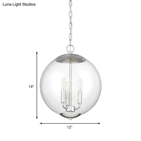 Vintage 3-Light Pendant With Clear Glass Globe Shade - Black/Chrome/Gold Perfect For Dining Room