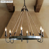 Vintage 6-Head Candle Chandelier Pendant Lamp In Black/Rust For Restaurants